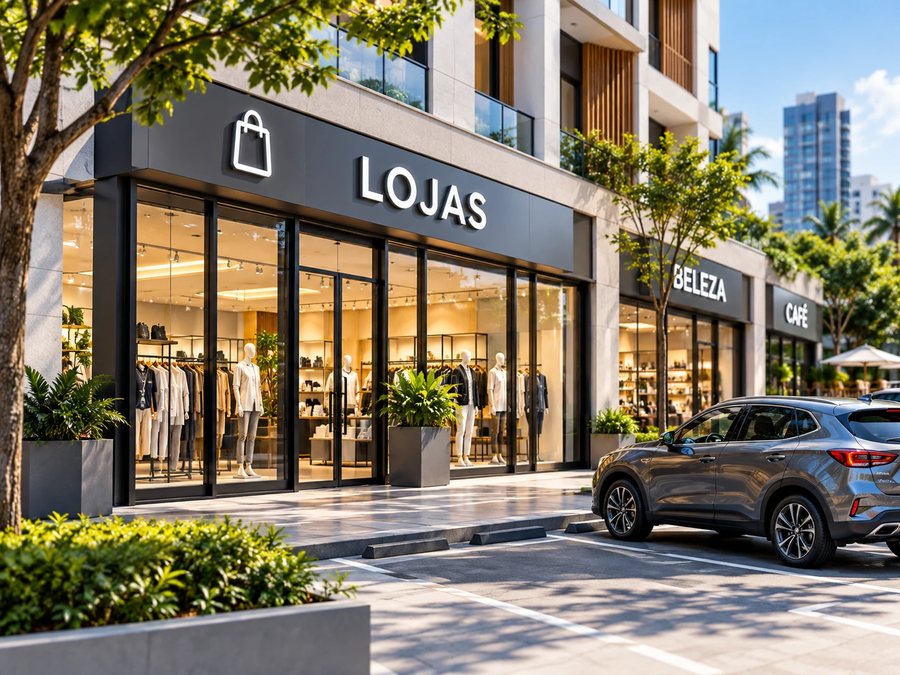 Fachada de lojas com vagas em frente
